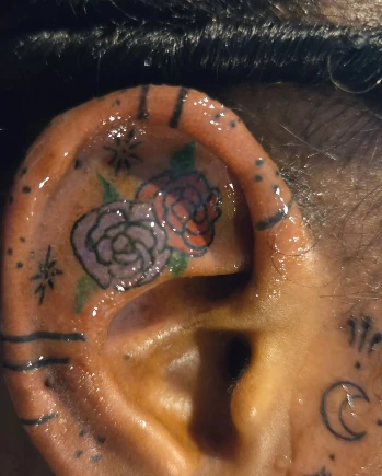 Artistic design shown on ear