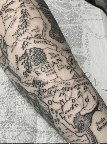 Map-inspired linework tattoo